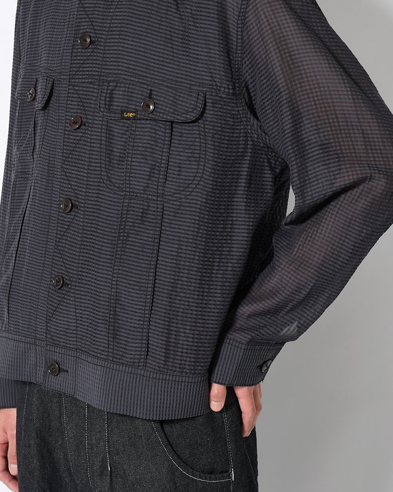 SHEER COWBOY JACKET -Gingham Check Indian fabric- -BLACK-
