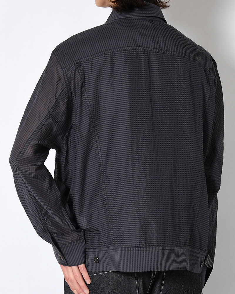 SHEER COWBOY JACKET -Gingham Check Indian fabric- -BLACK-