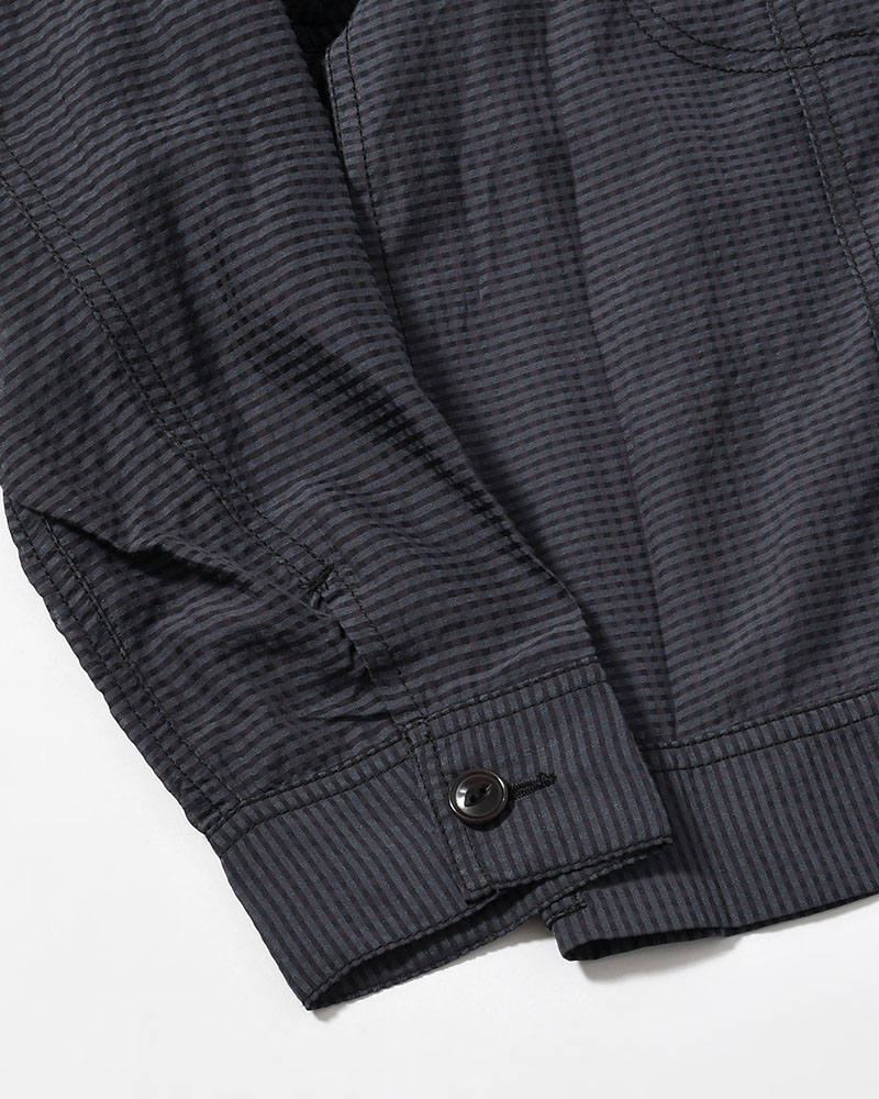 SHEER COWBOY JACKET -Gingham Check Indian fabric- -BLACK-