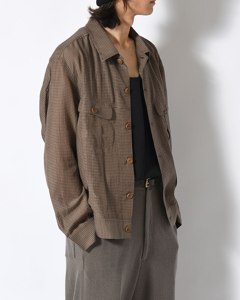 SHEER COWBOY JACKET -Gingham Check Indian fabric- -GREIGE-