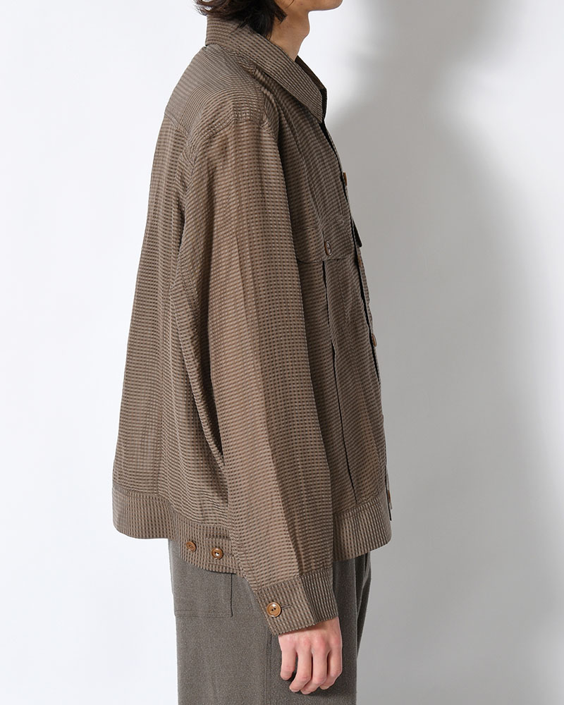 SHEER COWBOY JACKET -Gingham Check Indian fabric- -GREIGE-