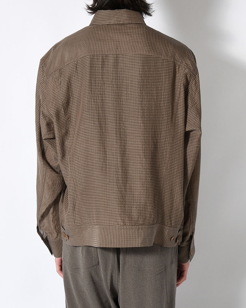 SHEER COWBOY JACKET -Gingham Check Indian fabric- -GREIGE-
