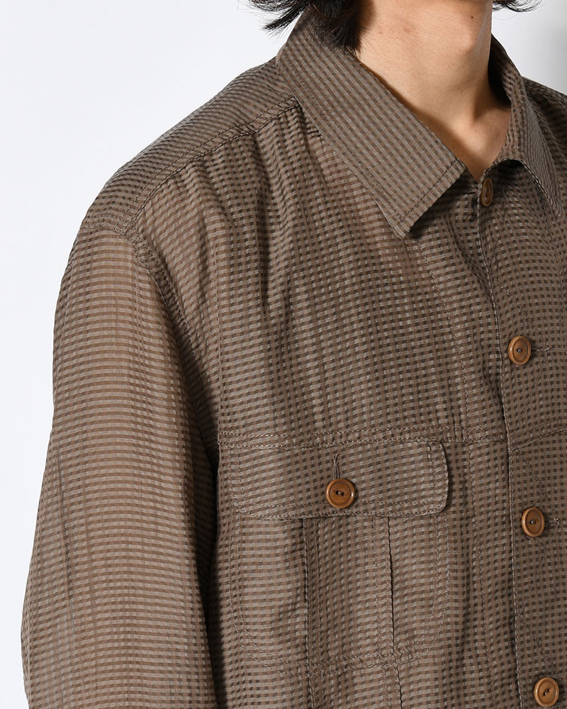 SHEER COWBOY JACKET -Gingham Check Indian fabric- -GREIGE-