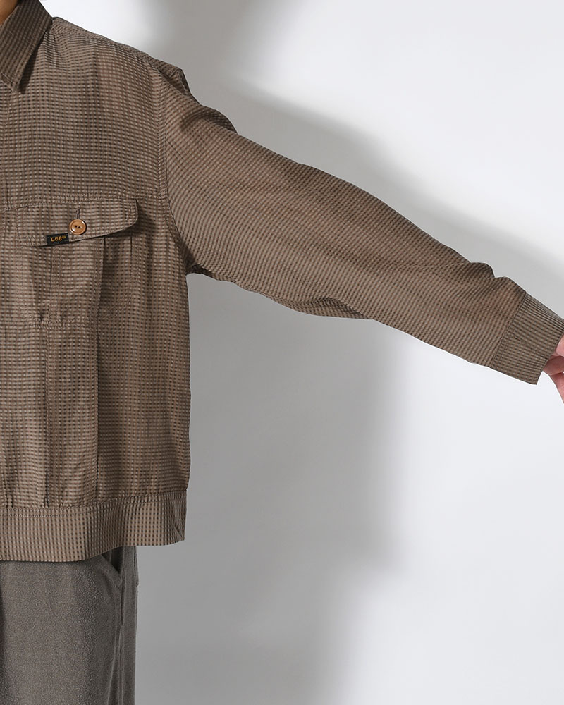 SHEER COWBOY JACKET -Gingham Check Indian fabric- -GREIGE-