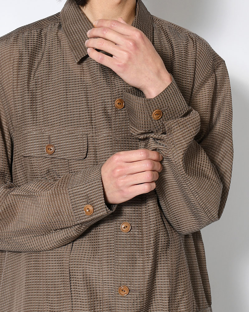 SHEER COWBOY JACKET -Gingham Check Indian fabric- -GREIGE-