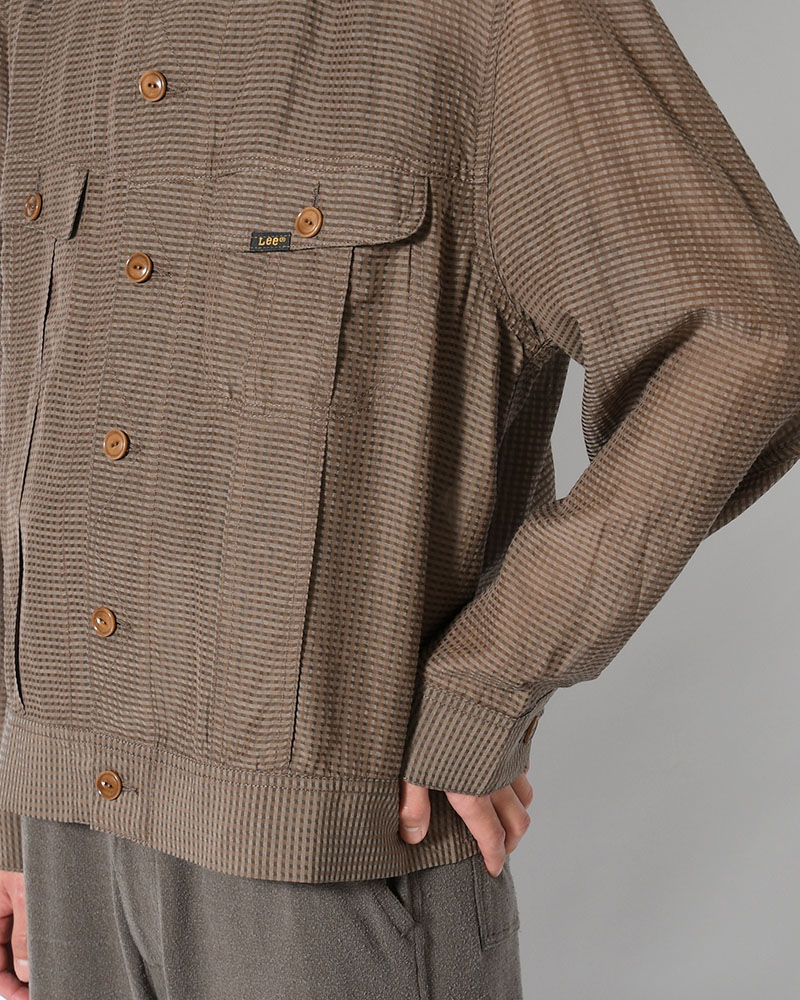 SHEER COWBOY JACKET -Gingham Check Indian fabric- -GREIGE-
