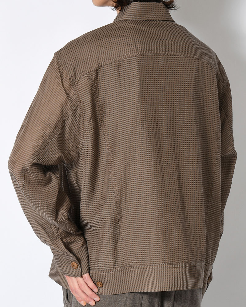 SHEER COWBOY JACKET -Gingham Check Indian fabric- -GREIGE-