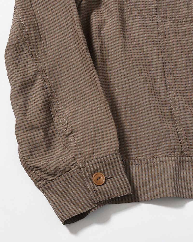 SHEER COWBOY JACKET -Gingham Check Indian fabric- -GREIGE-
