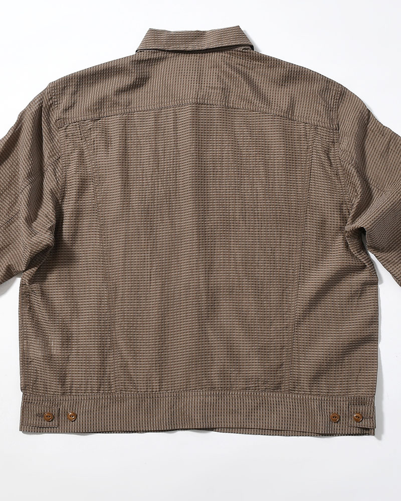 SHEER COWBOY JACKET -Gingham Check Indian fabric- -GREIGE-