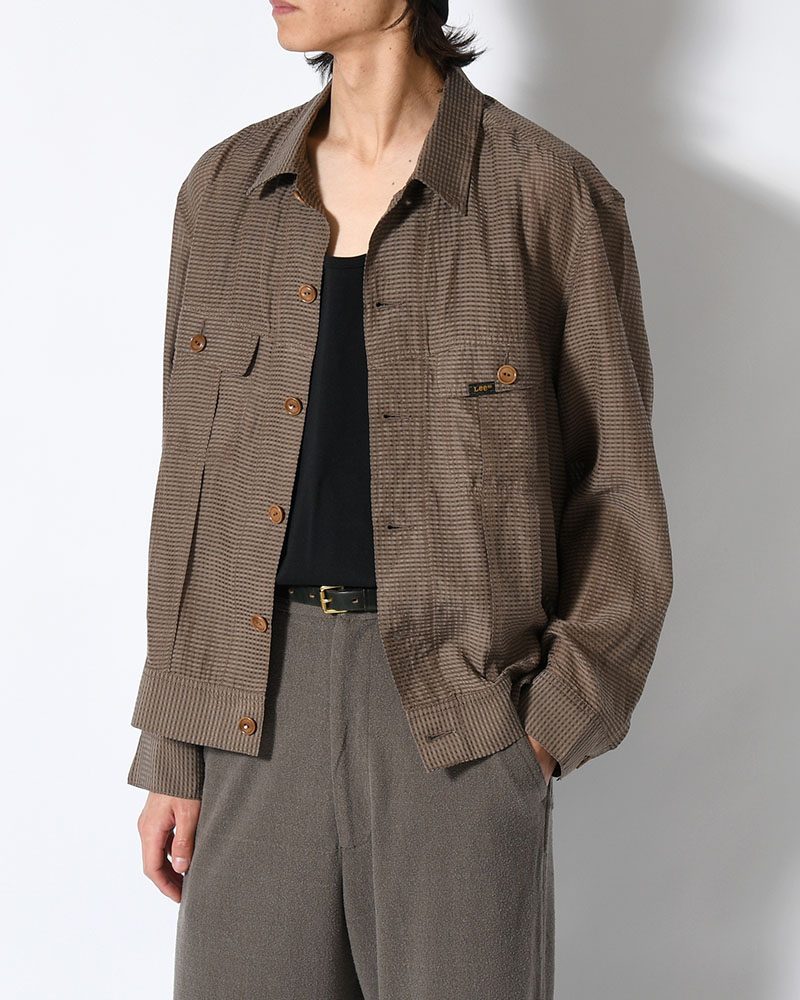 SHEER COWBOY JACKET -Gingham Check Indian fabric- -GREIGE-