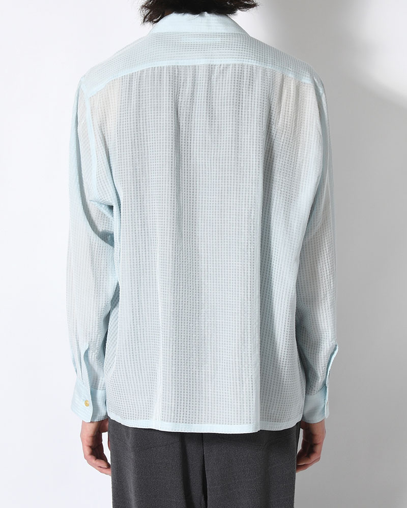 SHEER OPEN COLLAR SHIRTS L/S -Gingham Check Indian fabric- -BLUE-