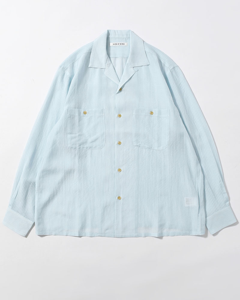 SHEER OPEN COLLAR SHIRTS L/S -Gingham Check Indian fabric- -BLUE-