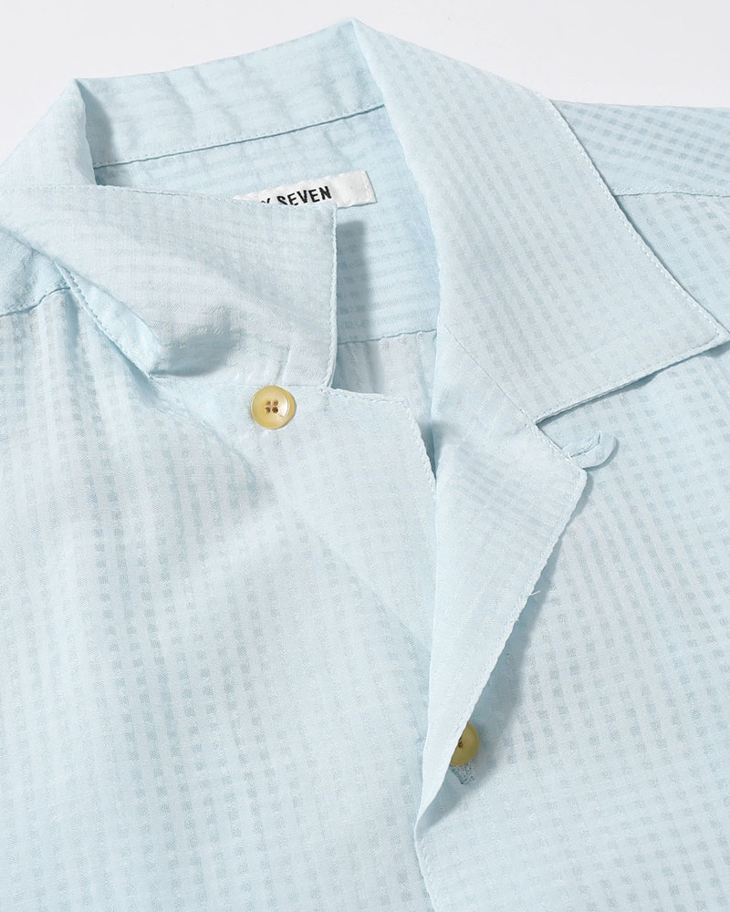 SHEER OPEN COLLAR SHIRTS L/S -Gingham Check Indian fabric- -BLUE-