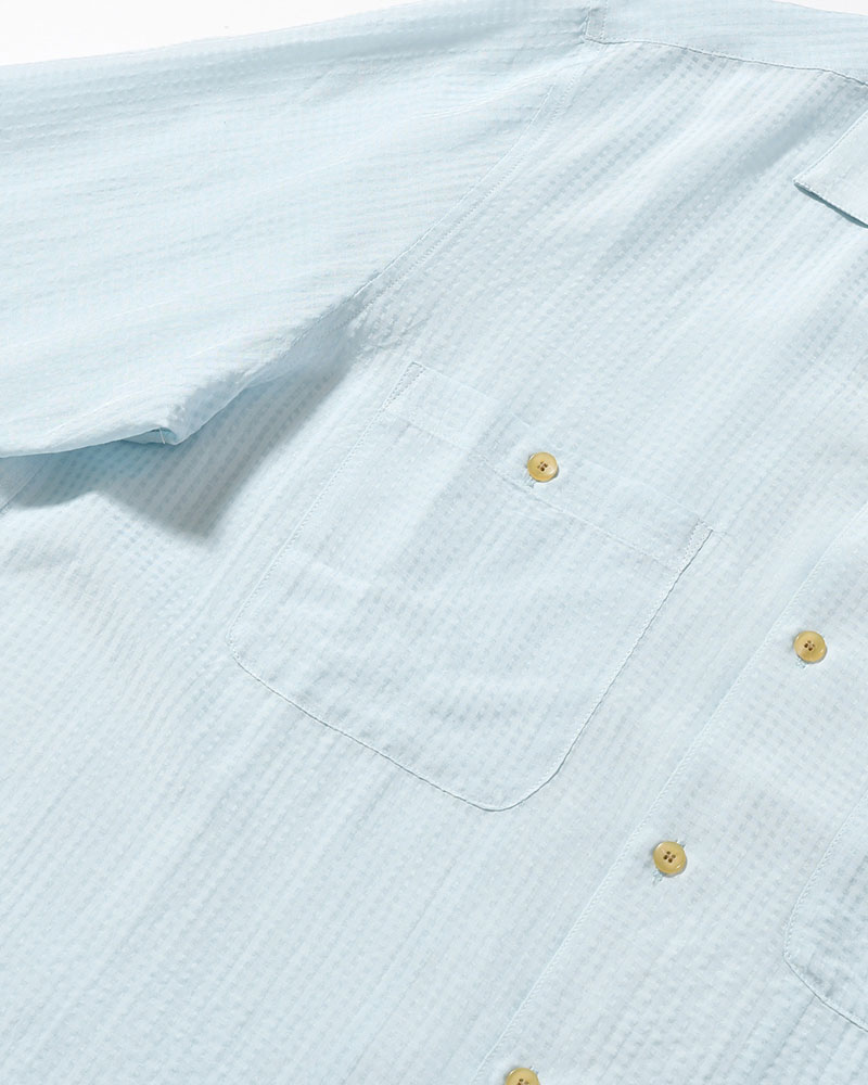 SHEER OPEN COLLAR SHIRTS L/S -Gingham Check Indian fabric- -BLUE-