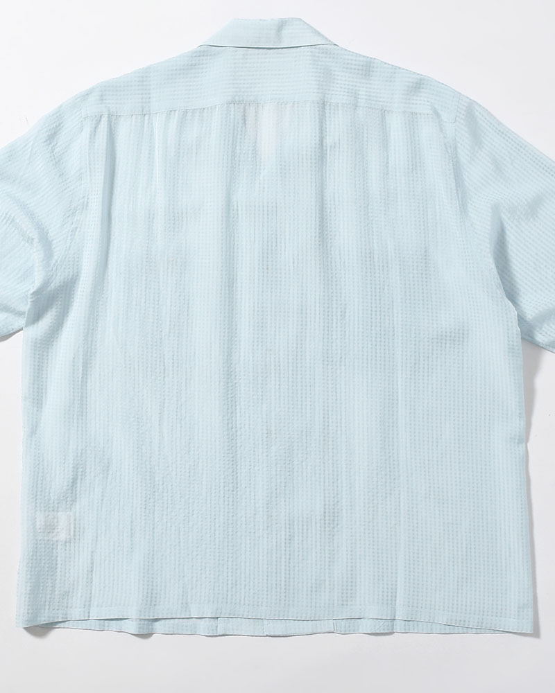 SHEER OPEN COLLAR SHIRTS L/S -Gingham Check Indian fabric- -BLUE-