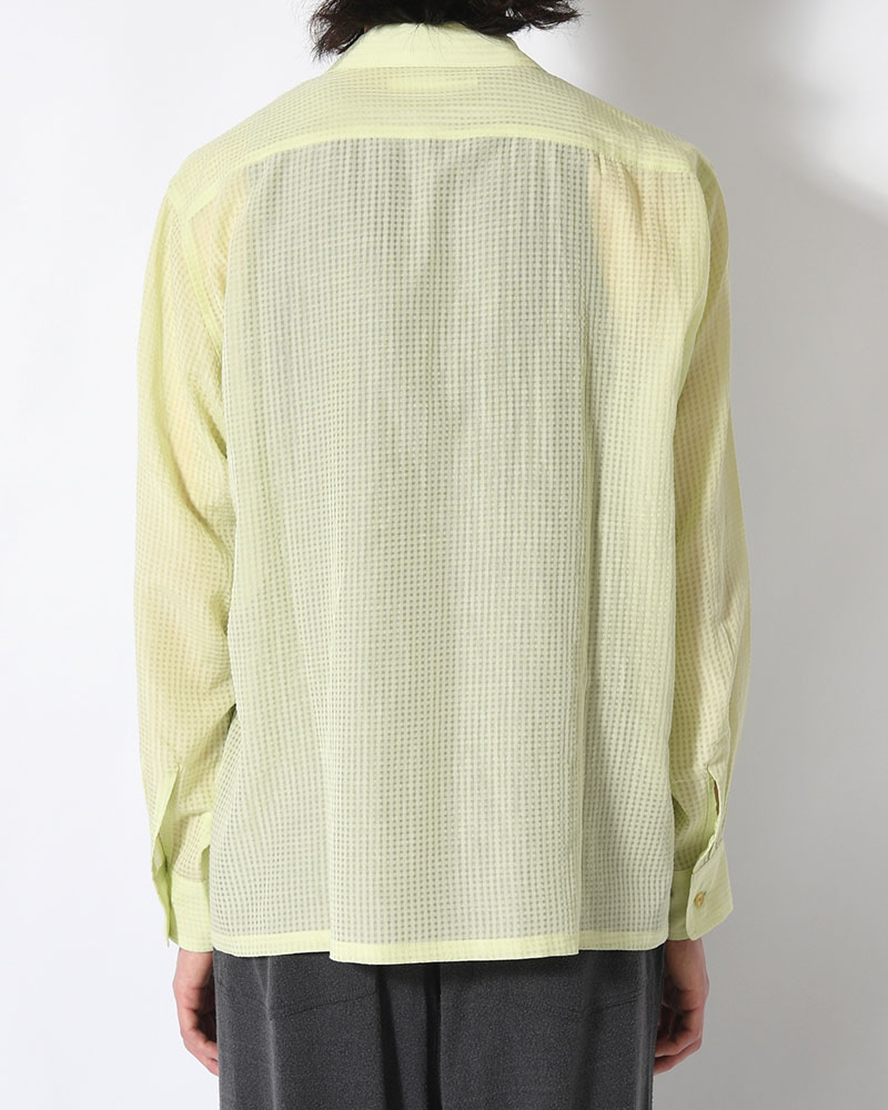 SHEER OPEN COLLAR SHIRTS L/S -Gingham Check Indian fabric- -GREEN-