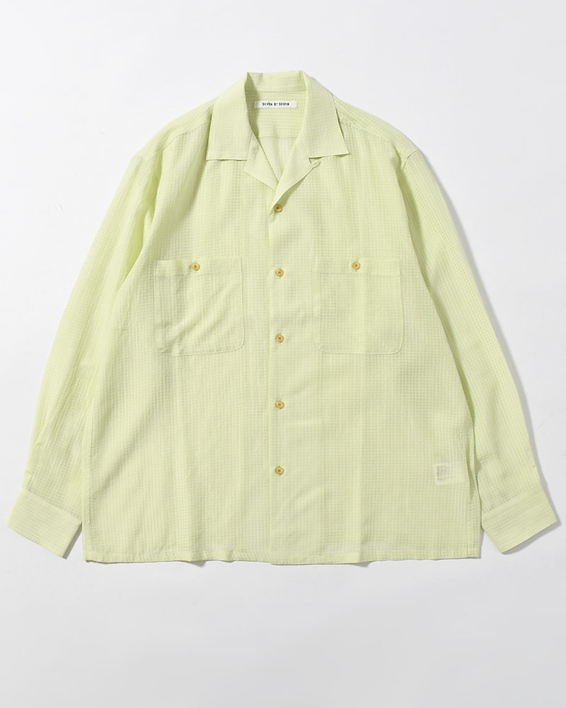SHEER OPEN COLLAR SHIRTS L/S -Gingham Check Indian fabric- -GREEN-
