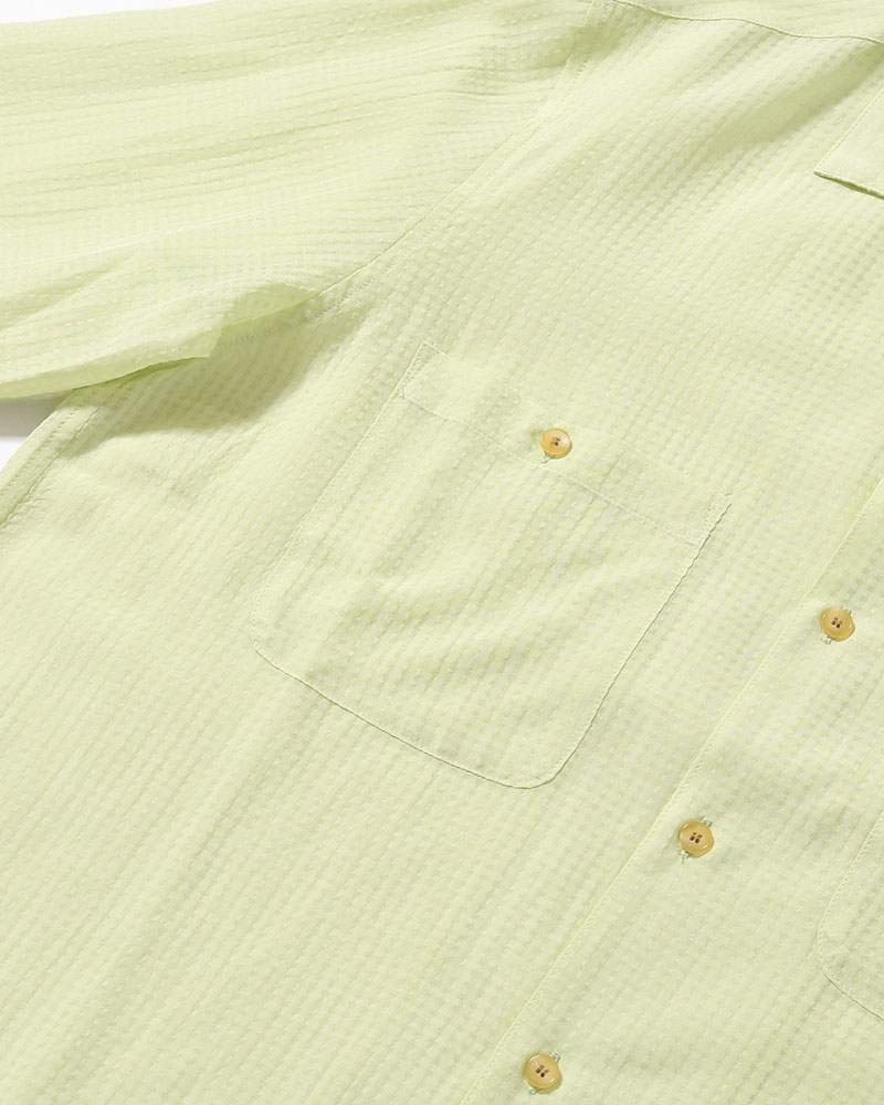 SHEER OPEN COLLAR SHIRTS L/S -Gingham Check Indian fabric- -GREEN-