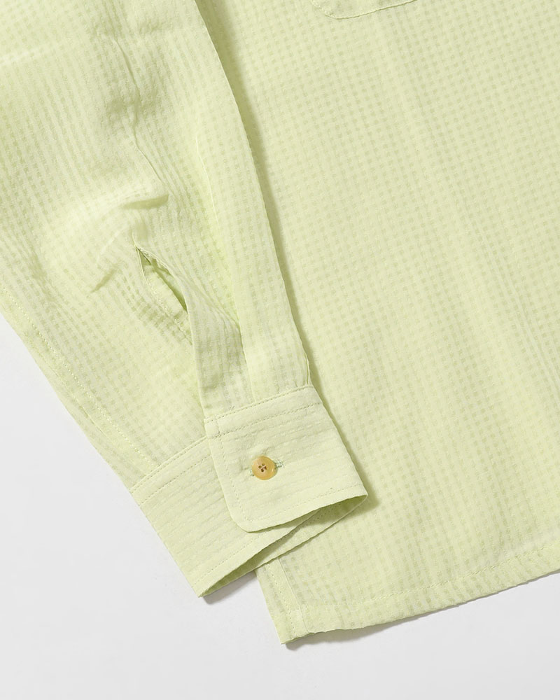 SHEER OPEN COLLAR SHIRTS L/S -Gingham Check Indian fabric- -GREEN-