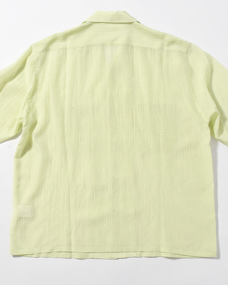 SHEER OPEN COLLAR SHIRTS L/S -Gingham Check Indian fabric- -GREEN-