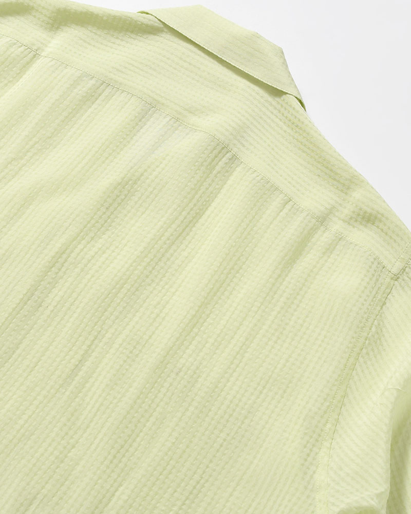 SHEER OPEN COLLAR SHIRTS L/S -Gingham Check Indian fabric- -GREEN-