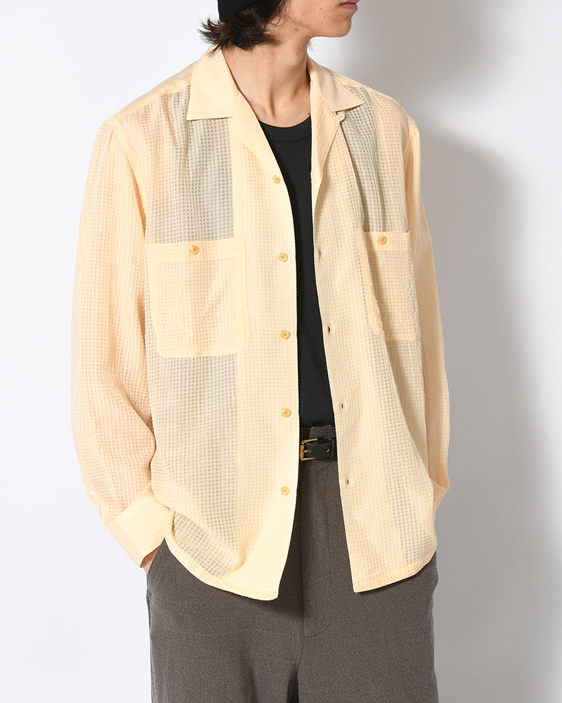SHEER OPEN COLLAR SHIRTS L/S -Gingham Check Indian fabric- -YELLOW-