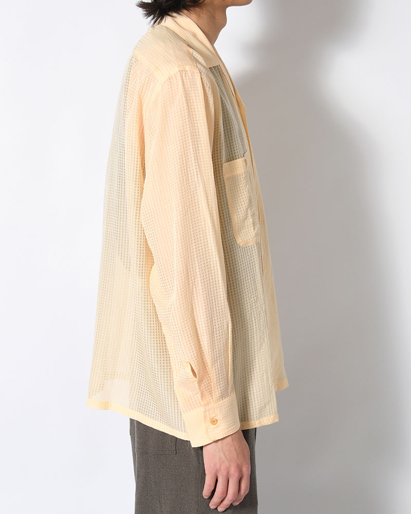 SHEER OPEN COLLAR SHIRTS L/S -Gingham Check Indian fabric- -YELLOW-