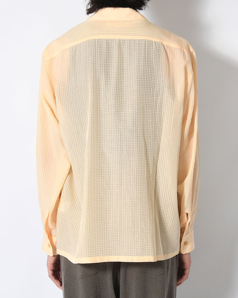 SHEER OPEN COLLAR SHIRTS L/S -Gingham Check Indian fabric- -YELLOW-