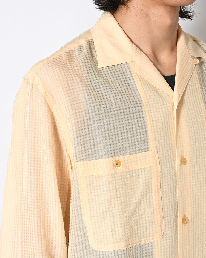 SHEER OPEN COLLAR SHIRTS L/S -Gingham Check Indian fabric- -YELLOW-
