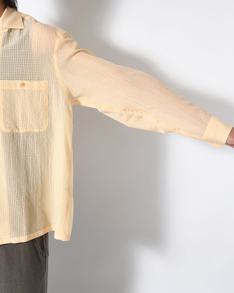 SHEER OPEN COLLAR SHIRTS L/S -Gingham Check Indian fabric- -YELLOW-