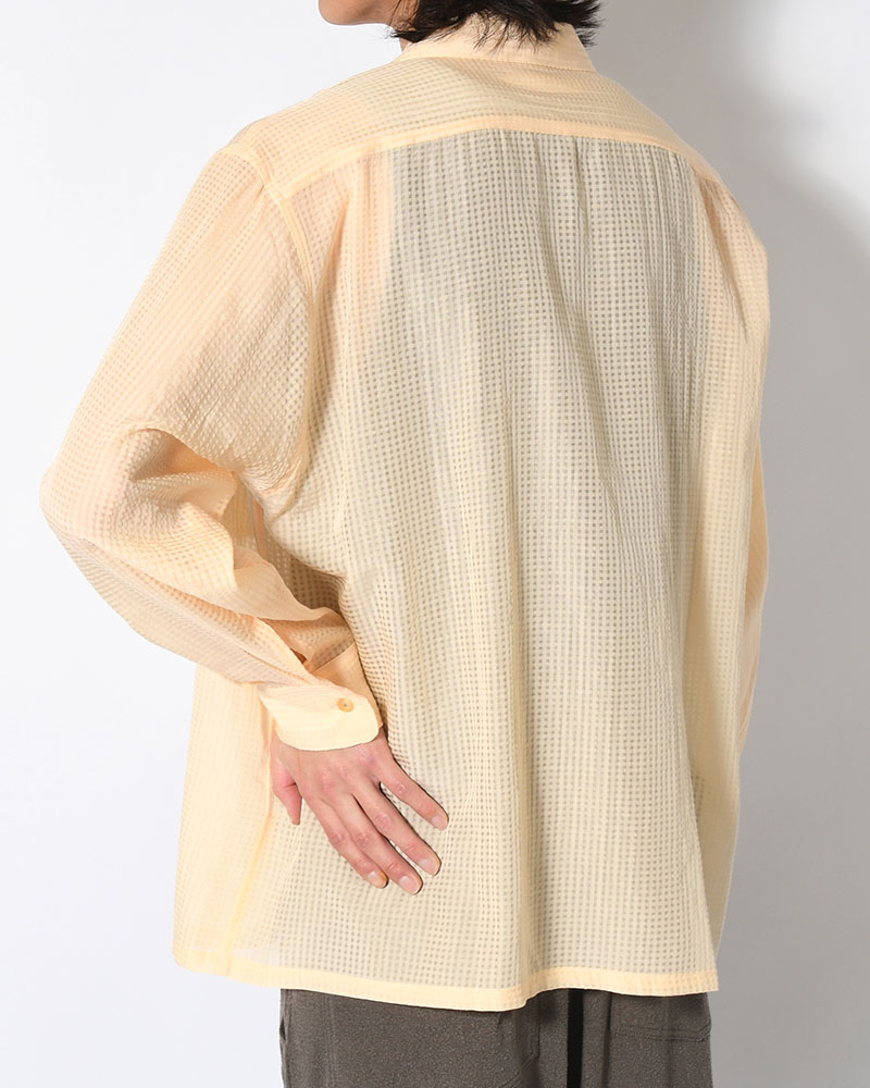 SHEER OPEN COLLAR SHIRTS L/S -Gingham Check Indian fabric- -YELLOW-