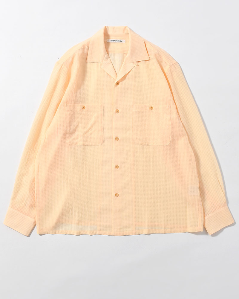 SHEER OPEN COLLAR SHIRTS L/S -Gingham Check Indian fabric- -YELLOW-