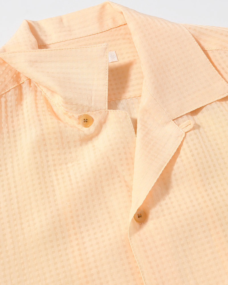 SHEER OPEN COLLAR SHIRTS L/S -Gingham Check Indian fabric- -YELLOW-