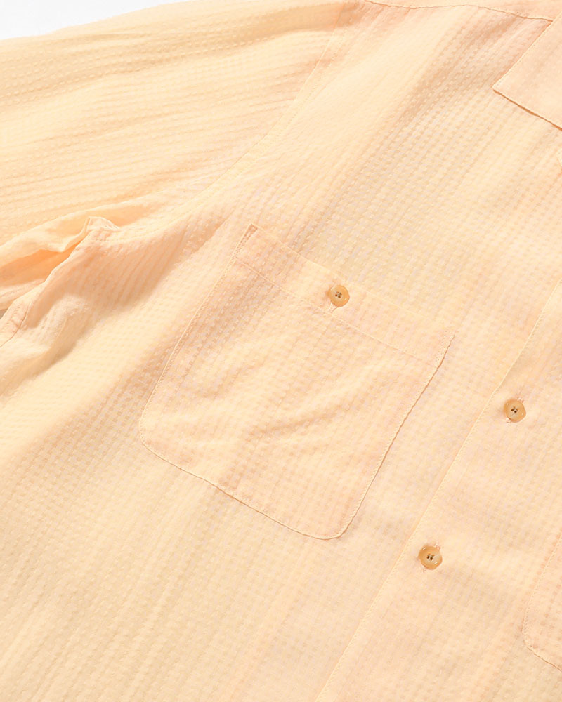 SHEER OPEN COLLAR SHIRTS L/S -Gingham Check Indian fabric- -YELLOW-