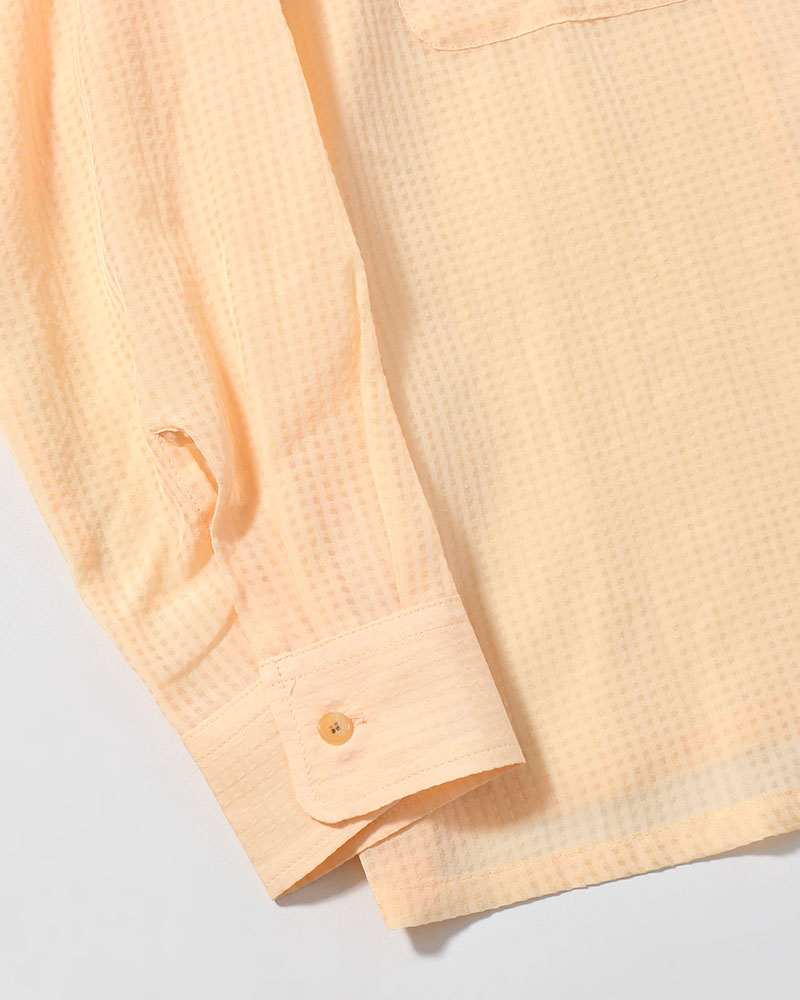 SHEER OPEN COLLAR SHIRTS L/S -Gingham Check Indian fabric- -YELLOW-