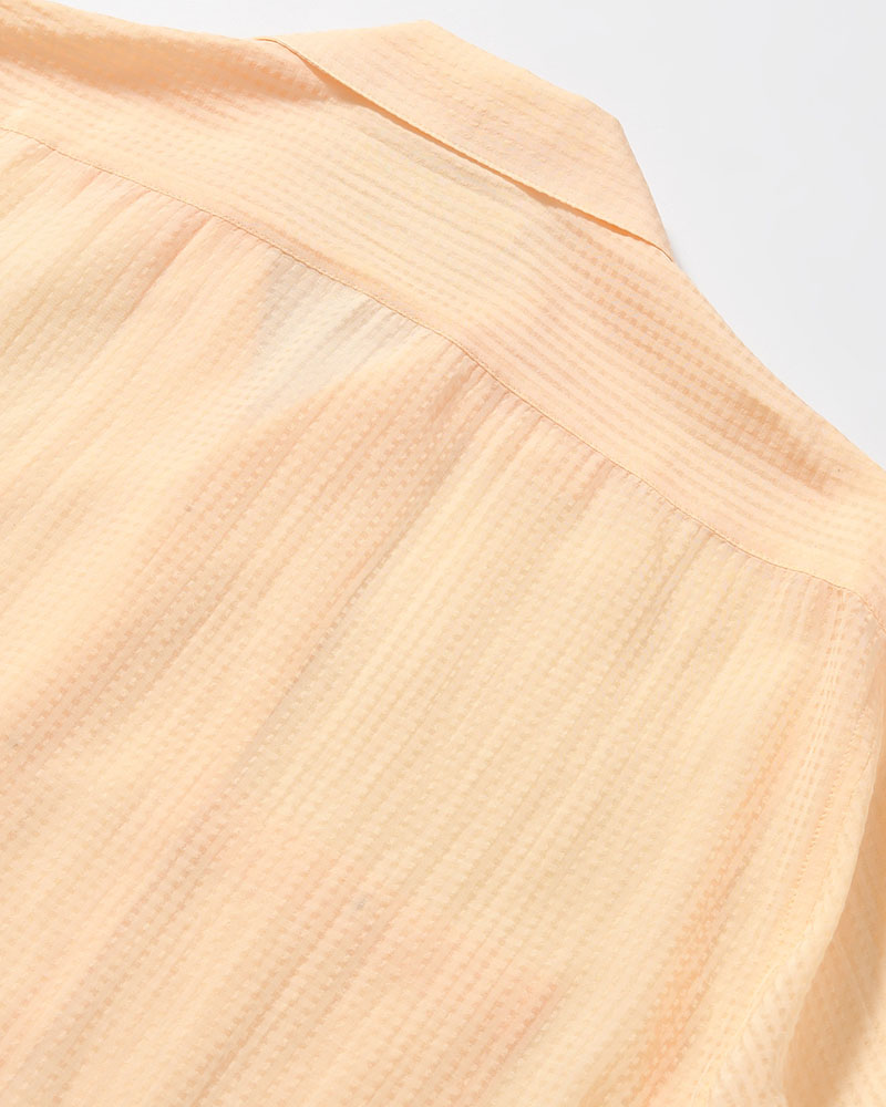 SHEER OPEN COLLAR SHIRTS L/S -Gingham Check Indian fabric- -YELLOW-