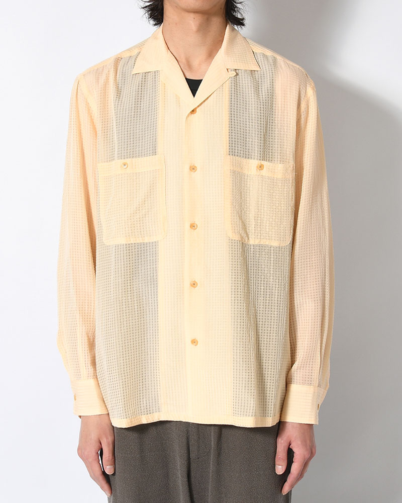 SHEER OPEN COLLAR SHIRTS L/S -Gingham Check Indian fabric- -YELLOW-