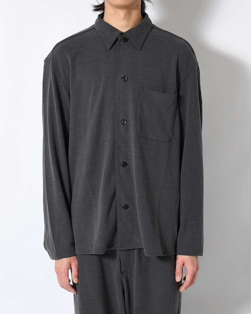 SHIRTS JACKET -Silk noil Jersey -GRAISH NAVY-