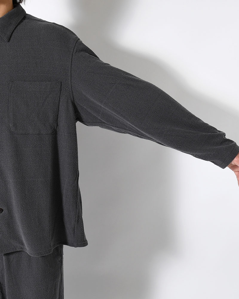 SHIRTS JACKET -Silk noil Jersey -GRAISH NAVY-