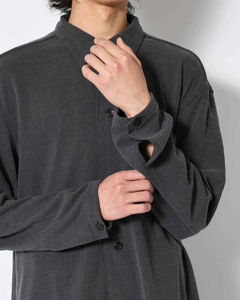 SHIRTS JACKET -Silk noil Jersey -GRAISH NAVY-