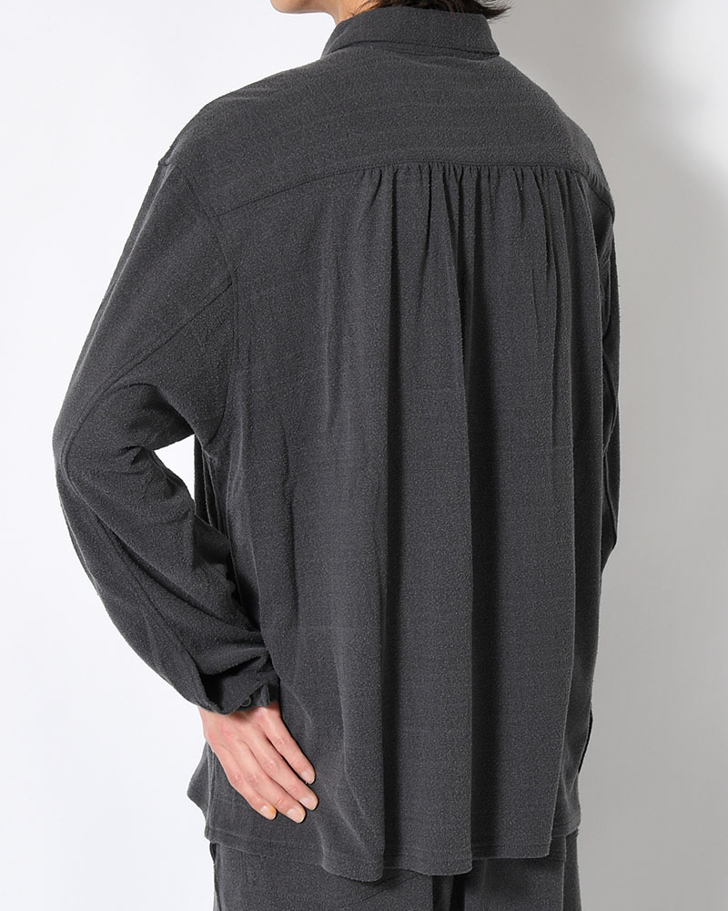 SHIRTS JACKET -Silk noil Jersey -GRAISH NAVY-