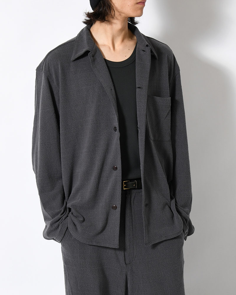 SHIRTS JACKET -Silk noil Jersey -GRAISH NAVY-