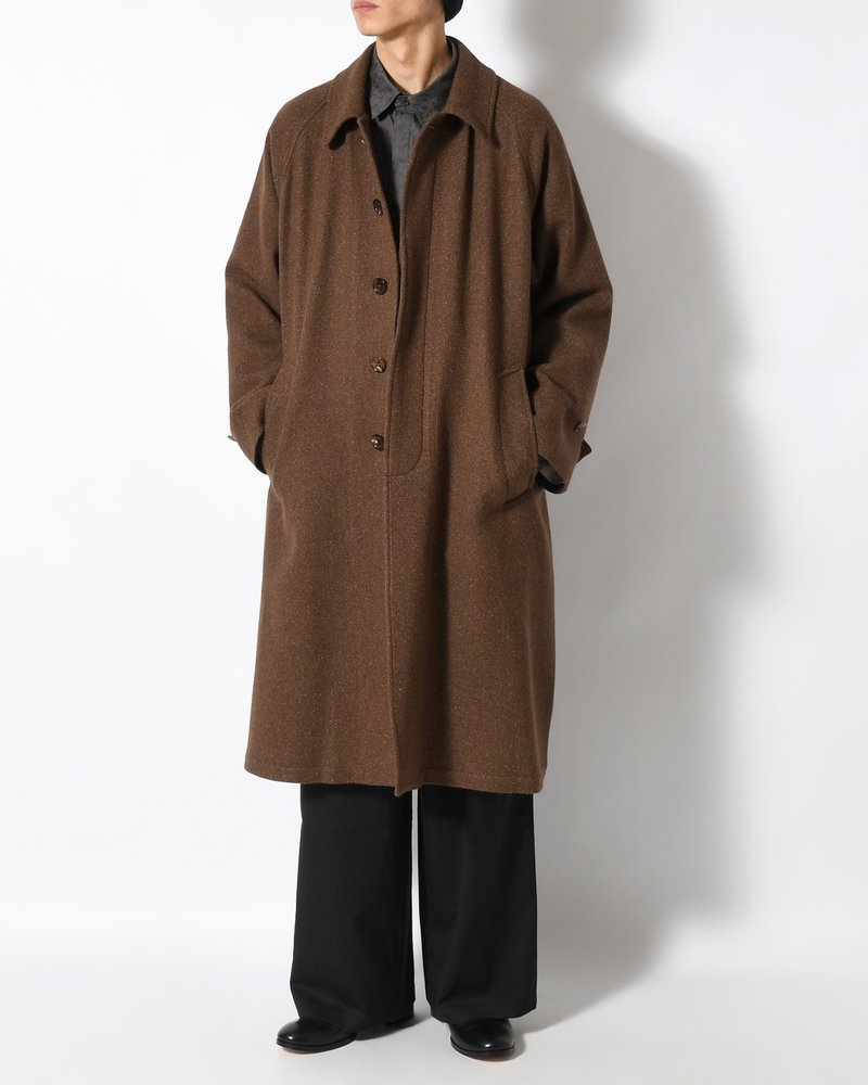 BAL COLLAR COAT -Silk Wool Angora Cashmere -DARK BROWN-