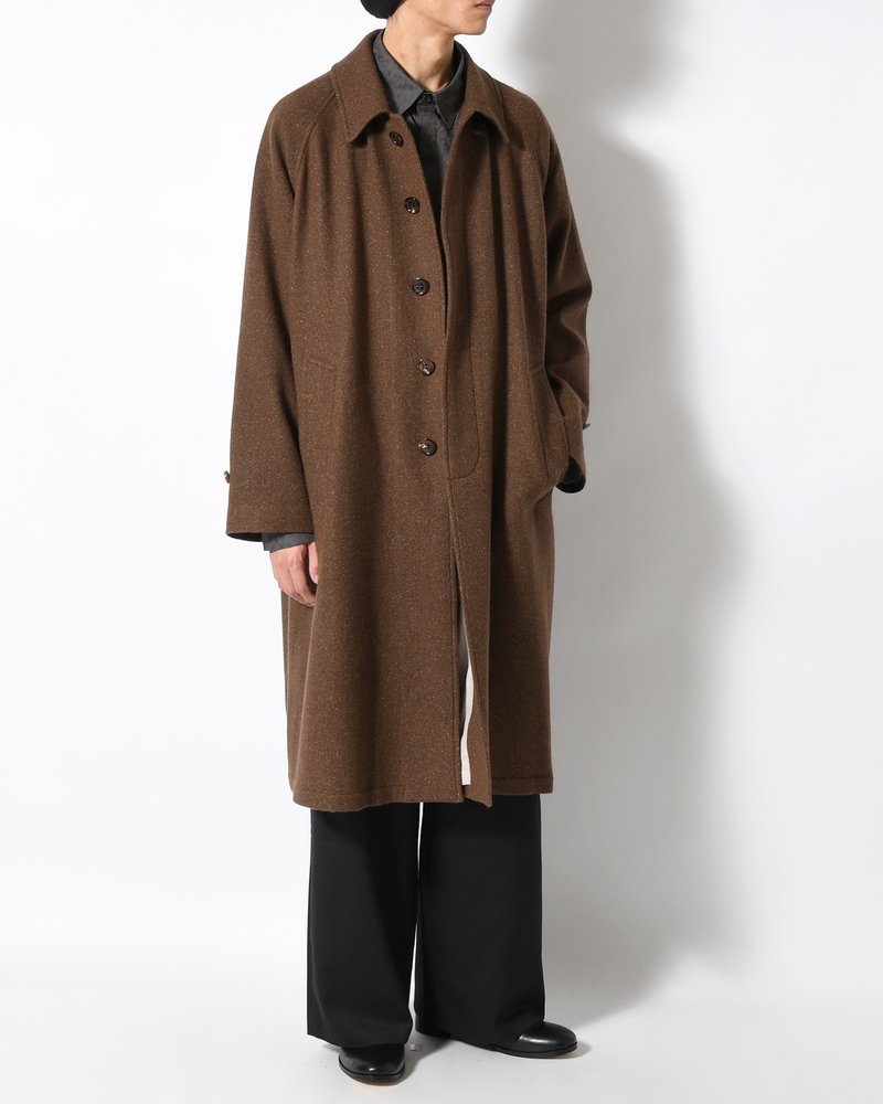 BAL COLLAR COAT -Silk Wool Angora Cashmere -DARK BROWN-