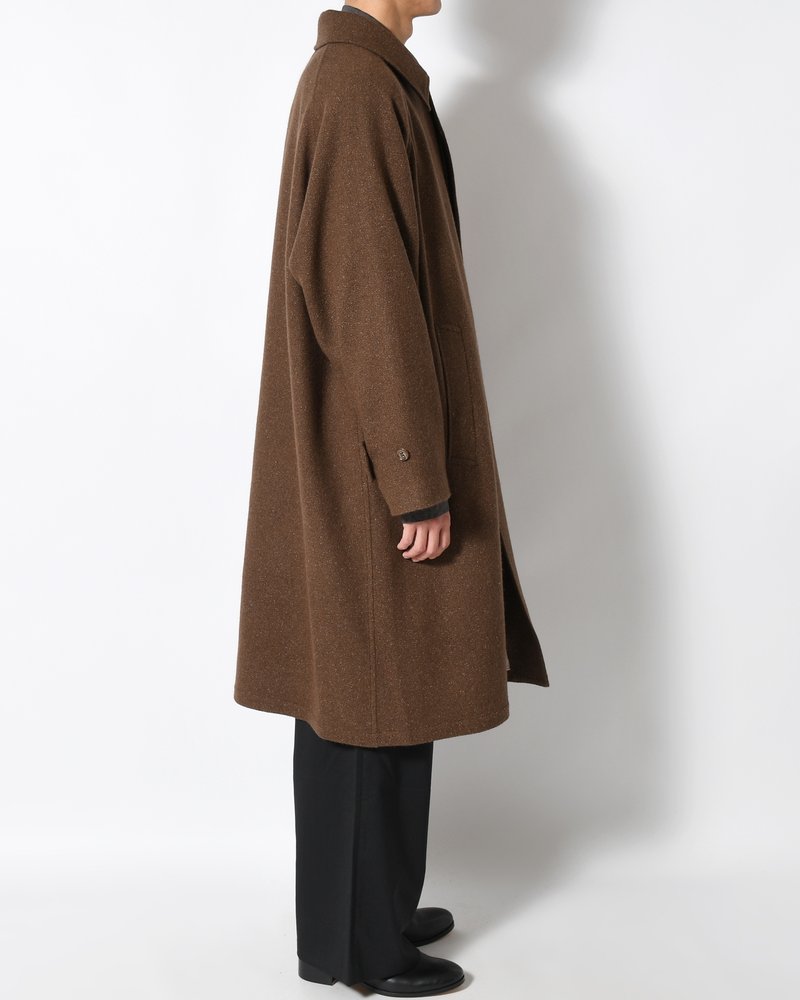 BAL COLLAR COAT -Silk Wool Angora Cashmere -DARK BROWN-