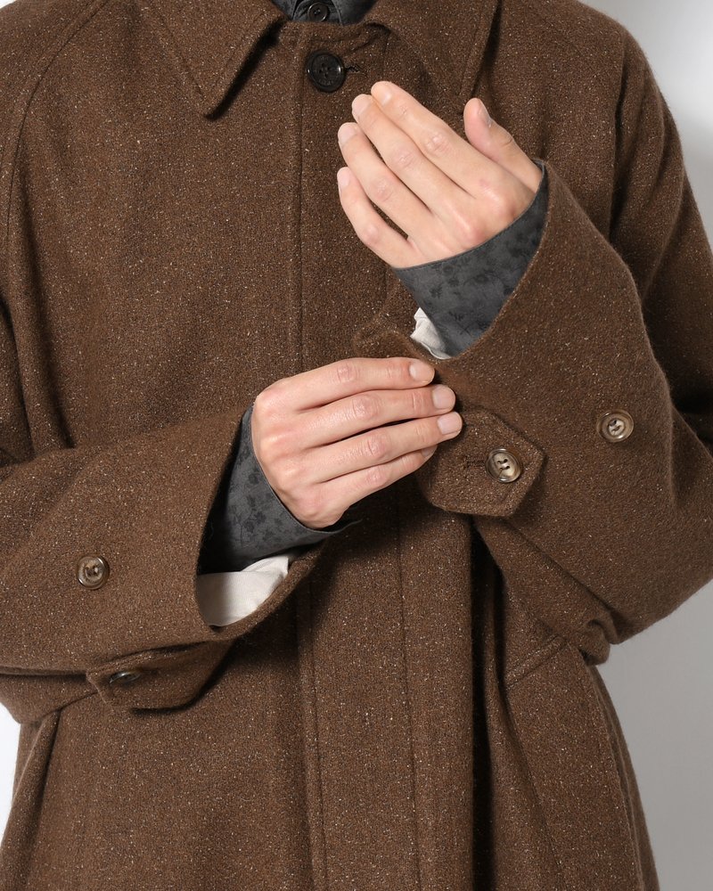 BAL COLLAR COAT -Silk Wool Angora Cashmere -DARK BROWN-