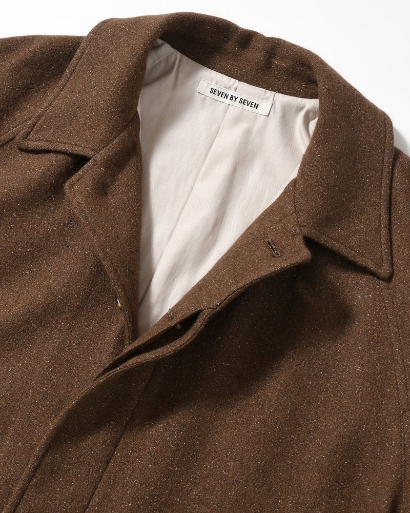 BAL COLLAR COAT -Silk Wool Angora Cashmere -DARK BROWN-