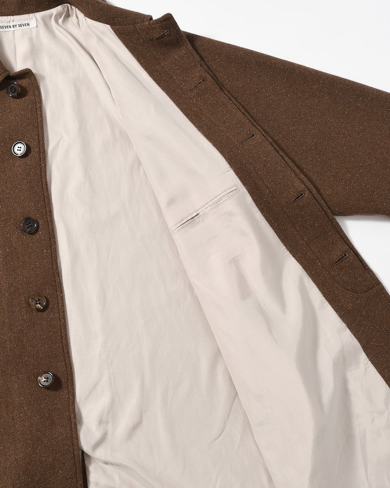 BAL COLLAR COAT -Silk Wool Angora Cashmere -DARK BROWN-