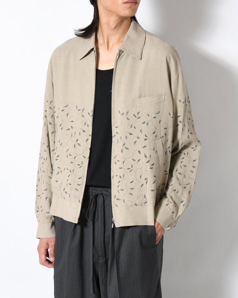 ZIP UP BLOUSON -Botanical print -GRAY KHAKI-