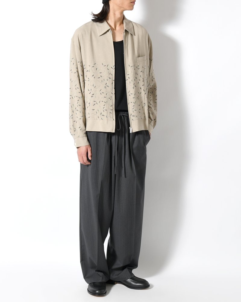 ZIP UP BLOUSON -Botanical print -GRAY KHAKI-